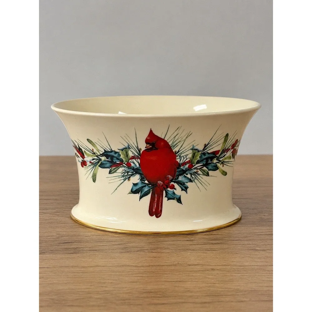 Lenox Winter Greetings Cardinal Oval Planter Catherine McClung Ivory Gold Trim